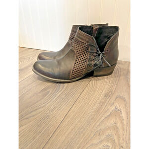 Roan Boots Women's 10 Black Ankle Antonia Side Tie Leather Gothic Biker, Leather